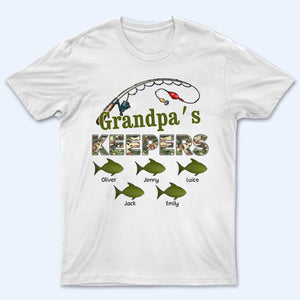 Grandpa‘s Keepers Pattern Fishing - Personalized Custom T Shirt - Gift for Dad, Papa, Grandpa, Daddy, Dada