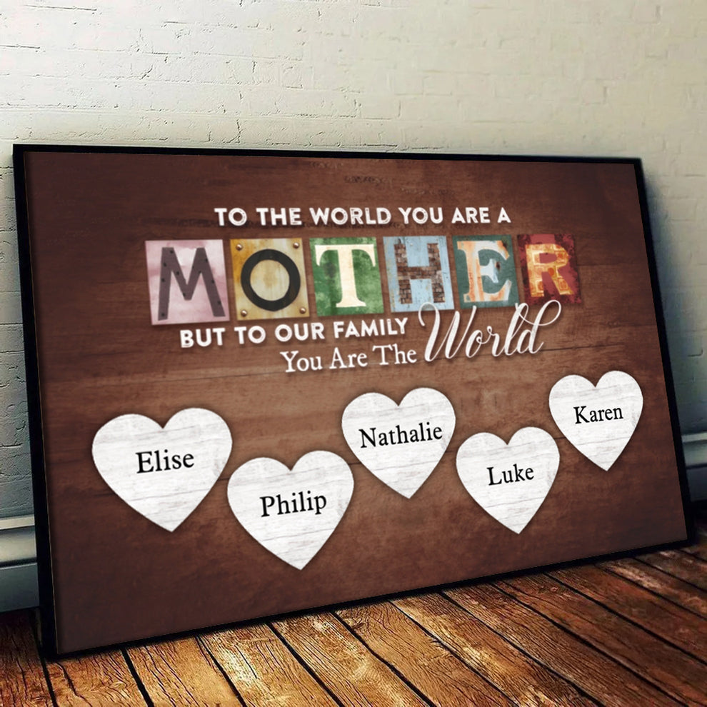 Mom's Personalized Wall Art: "You Are The World" Custom Canvas with Kids' Names - Meaningful Mother's Day or Birthday Gift for Mom &amp; Grandma
