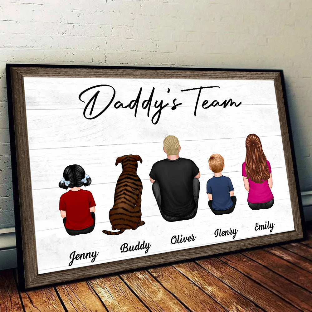 Daddy‘s Team Family Sitting - Personalized Poster/Canvas Prints - Father's Day Gift, Birthday Gift For Dad, Daddy