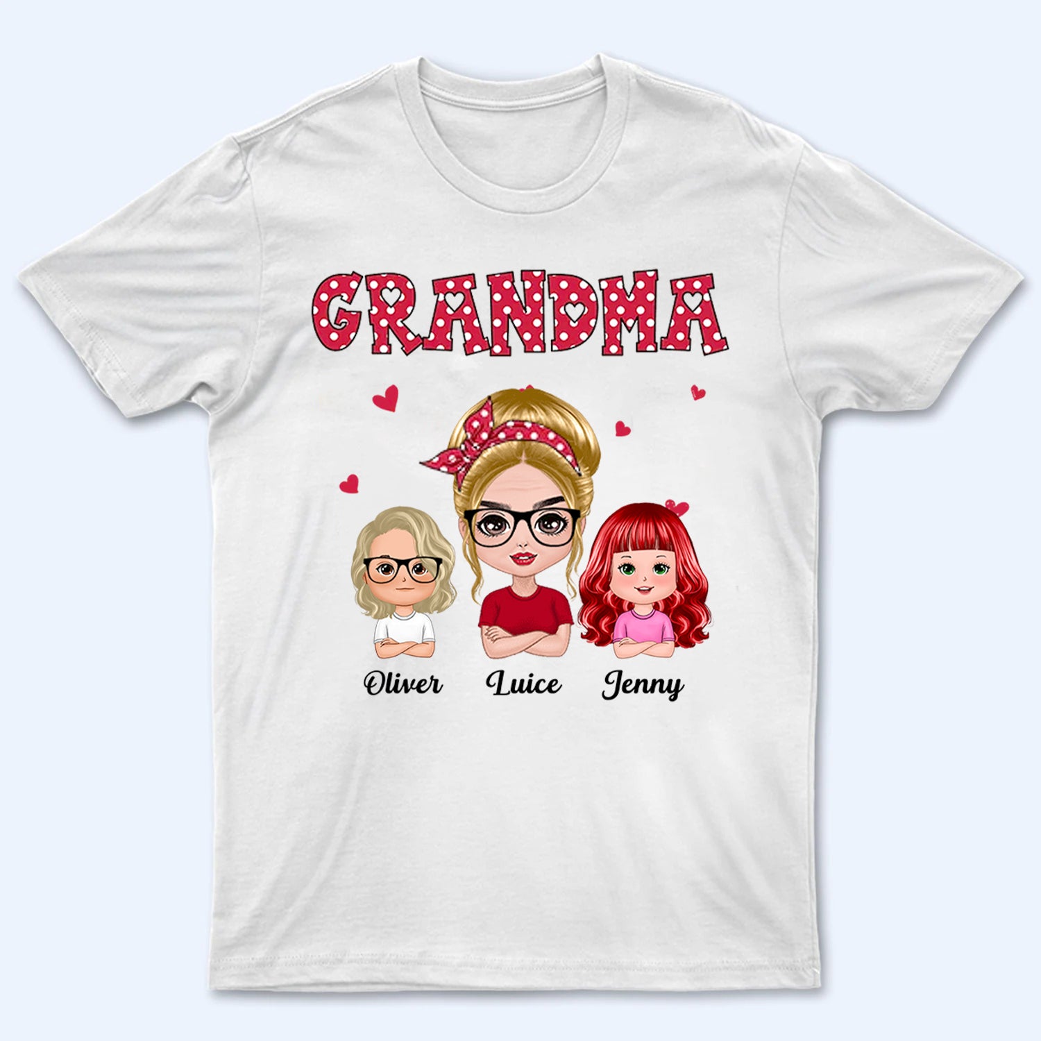 Polka Dot Pattern Grandma And Grandkids - Personalized Custom T Shirt -  Gift for Grandma/Grandparent 2