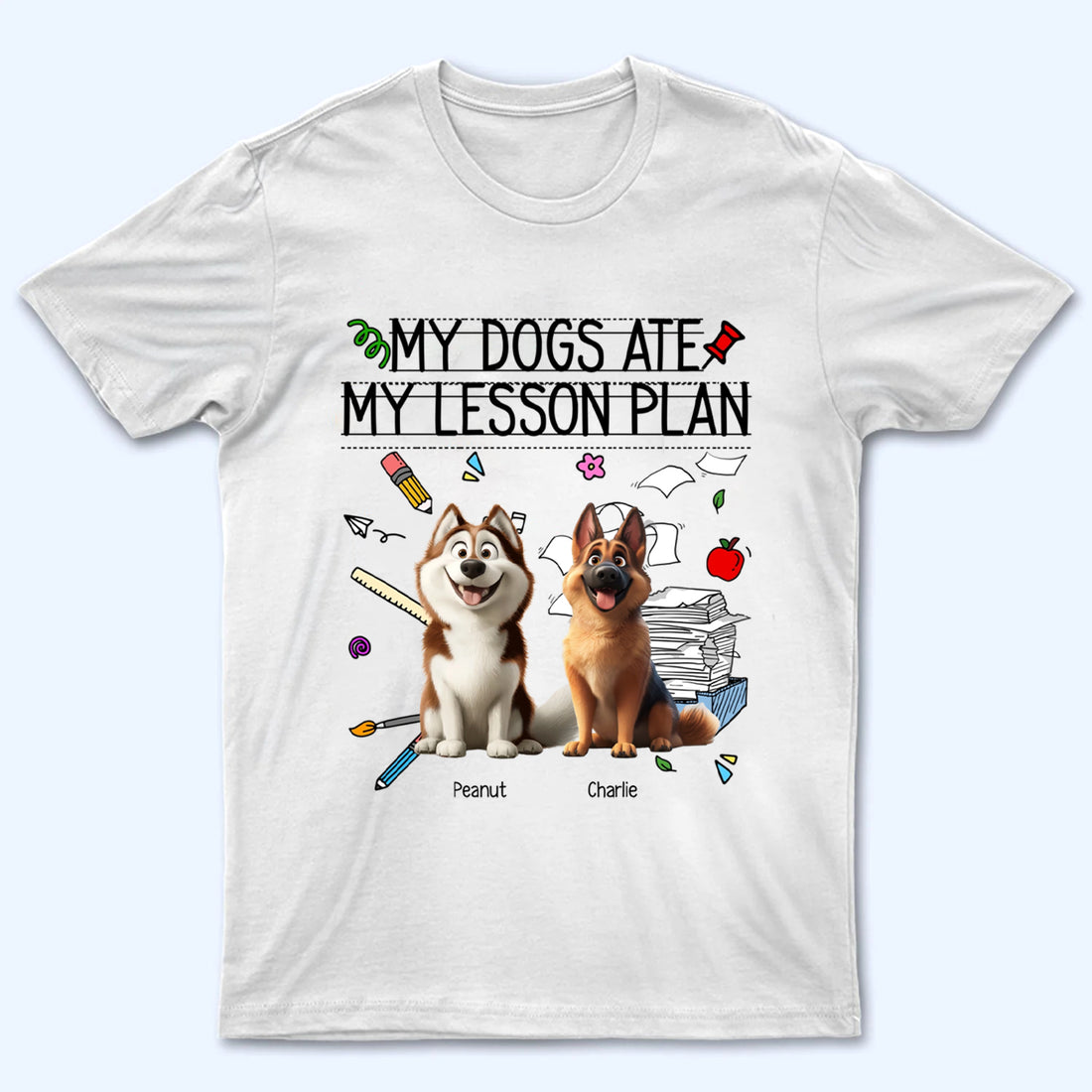 Personalized My Dog Ate My Lesson Plan Teacher t-shirt, alternate view 2