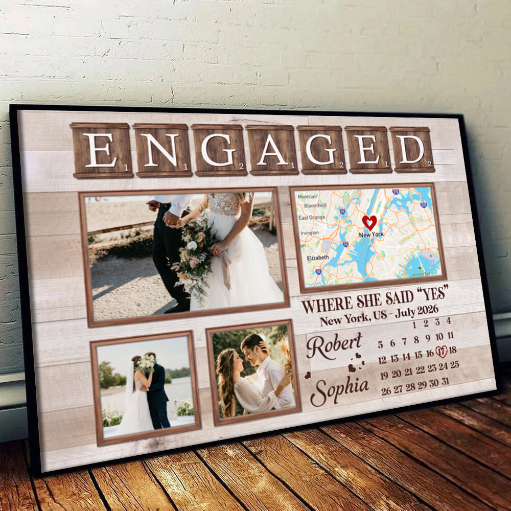 Custom Photo Engagement Couple - Personalized Poster/Canvas Prints - Gift For Her/Him, Husband/Wife, Couples on Anniversary, Valentine's Day