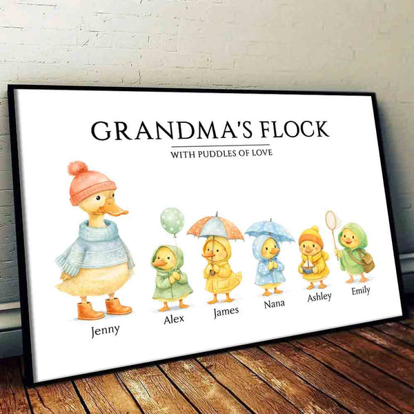 Grandparents's Flock with Puddles of Love - Personalized Poster/Canvas Prints - Gift For Grandma, Grandpa, Grandparents