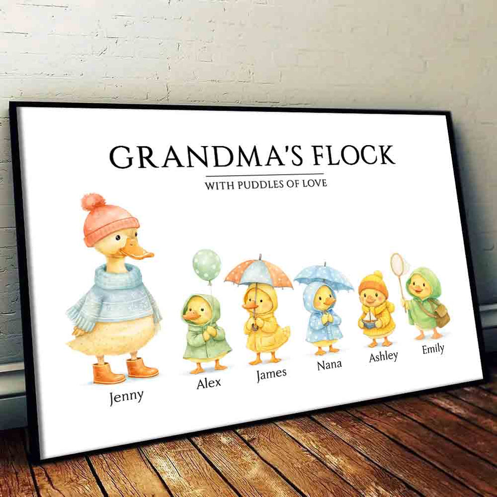 Grandparents's Flock with Puddles of Love - Personalized Poster/Canvas Prints - Gift For Grandma, Grandpa, Grandparents