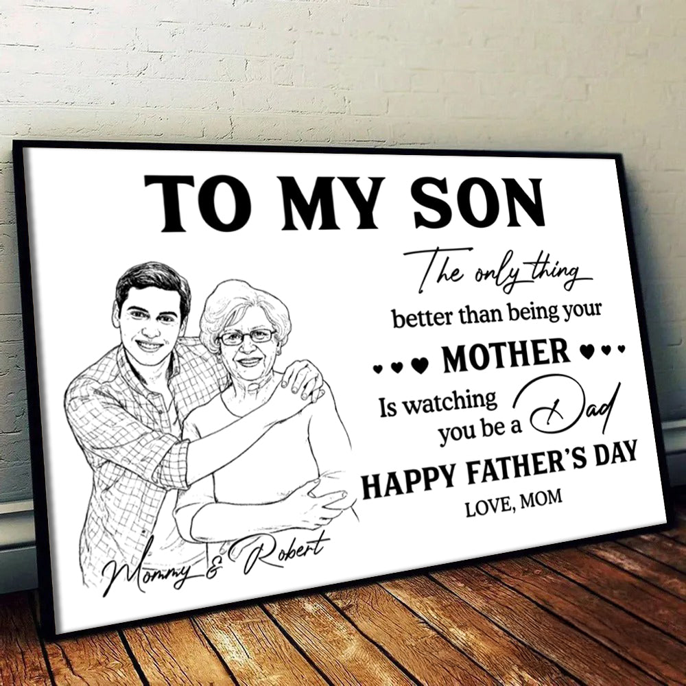 Custom Photo Pencil Sketch To Our Son From Parents - Personalized Poster/Canvas Prints - Father’s Day Gift For Son, New Dad Gift for Son