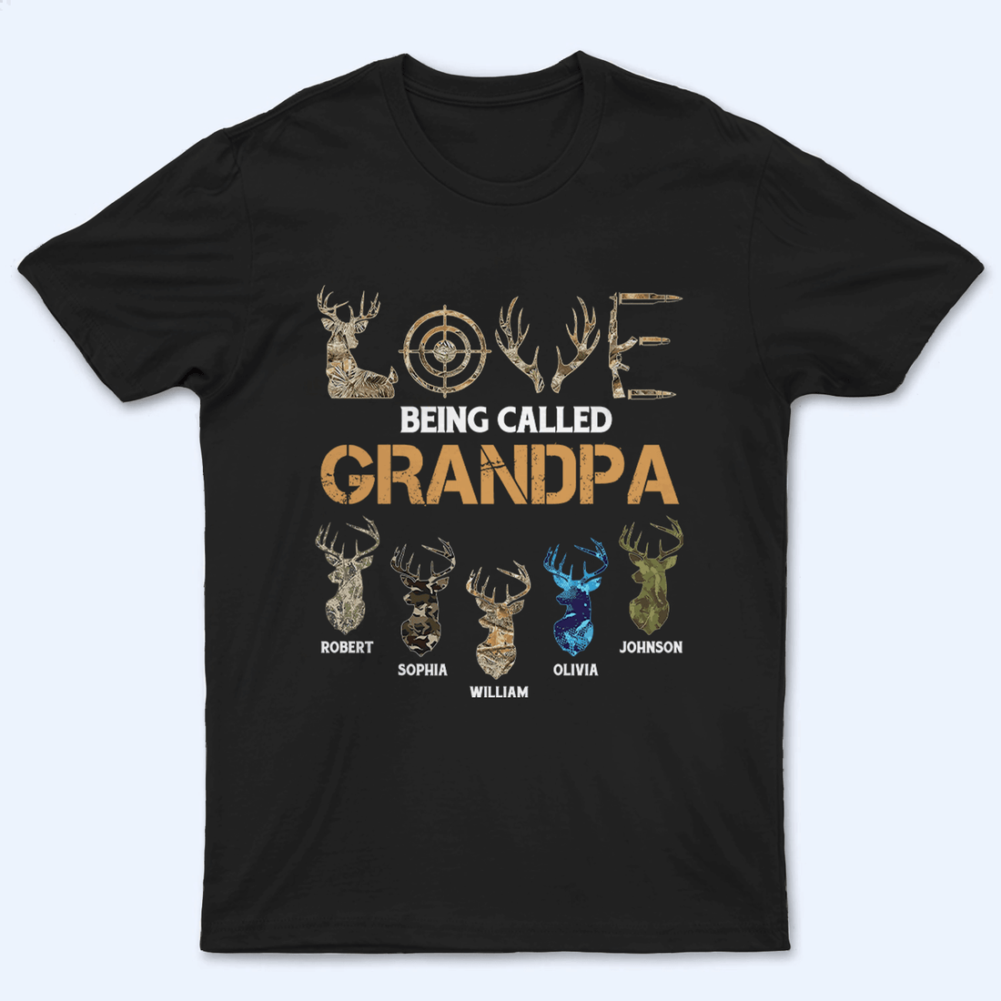 Personalized Love Being Called Grandpa Hunting Grandpa with Kids Names t-shirt, alternate view 2