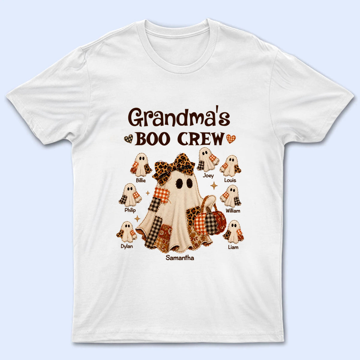 Grandma Faux Patchwork Pattern Coquette - Personalized Custom T Shirt - Fall Season, Halloween Gift for Grandma/Nana/Mimi, Mom, Wife