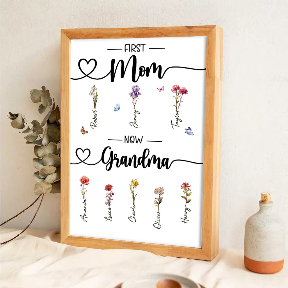 Birth Month Flower First Mom Now Grandma - Personalized Poster/Canvas Prints - Gift For Gift For Grandma, Mom, Mother's Day