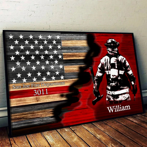 Half Thin Red Line Bunker Gear - Personalized Poster/Canvas Prints - Gift For Firefighter, Paramedic