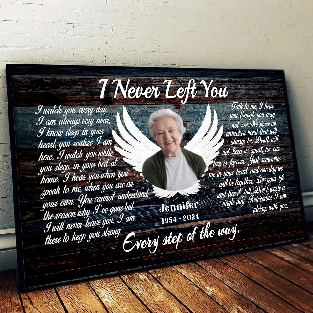 Loss of Mom, Wife - Custom Photo Angel Wings I Never Left You - Memorial Gift - Personalized Canvas Prints For Family Members