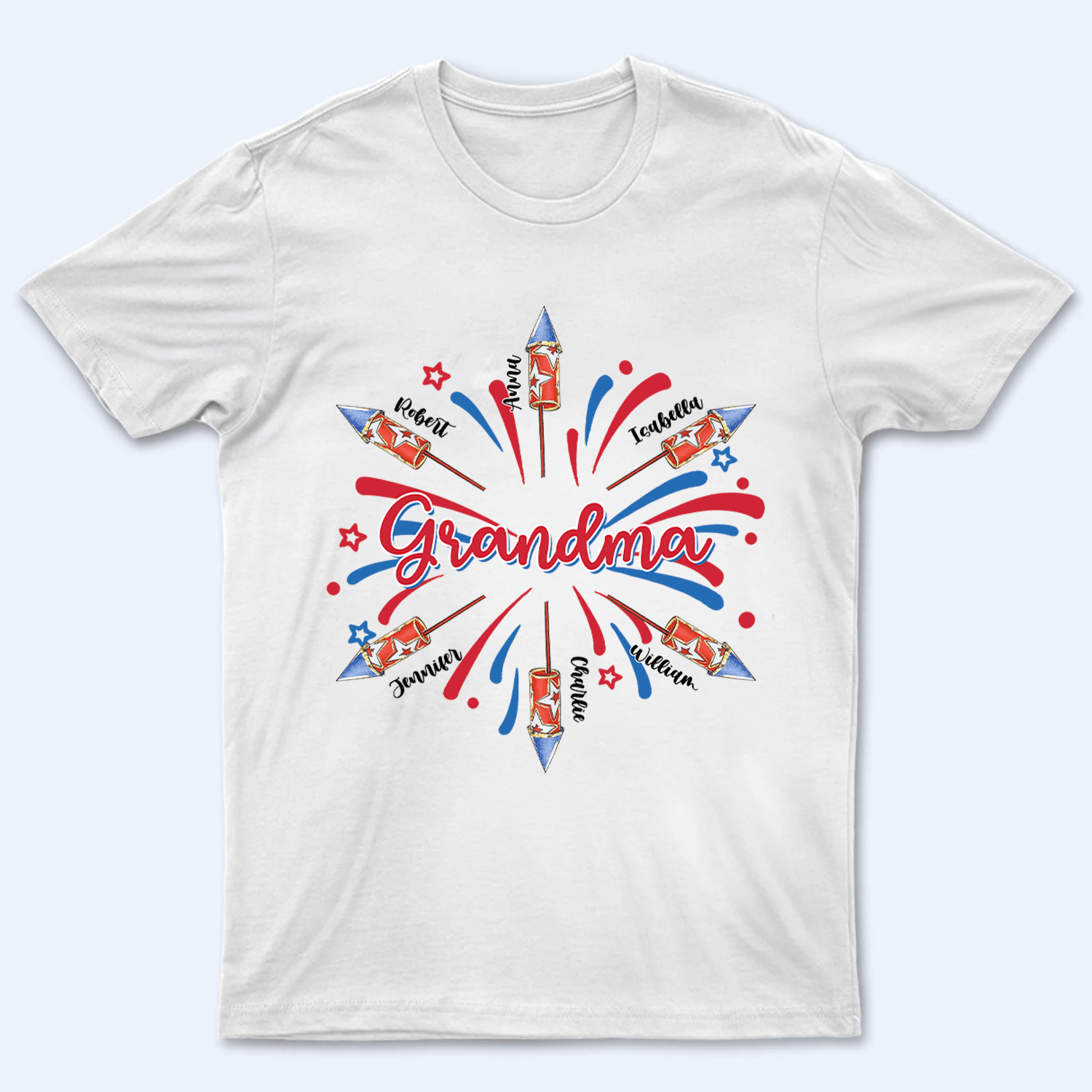 Patriotic 4th of July Grandma With Grandkids Names - Personalized Custom T Shirt - Gift for Grandma/Nana/Mimi, Mom, Wife, Grandparent