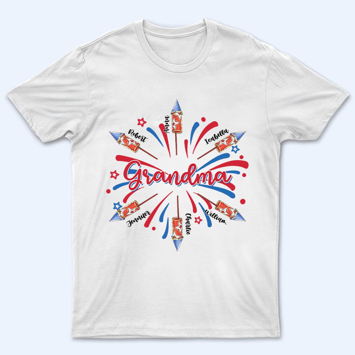 Patriotic 4th of July Grandma With Grandkids Names - Personalized Custom T Shirt - Gift for Grandma/Nana/Mimi, Mom, Wife, Grandparent 2