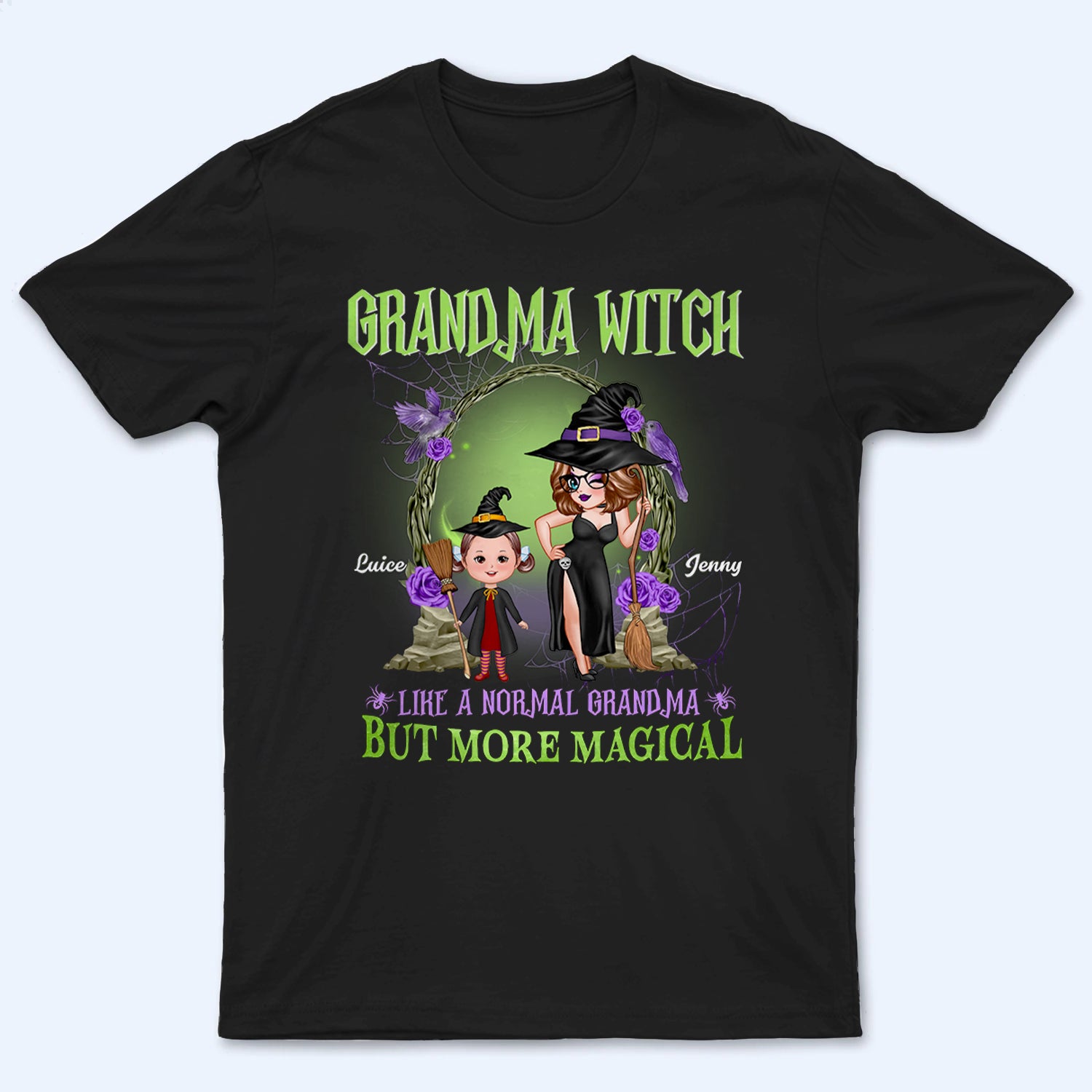 Purple And Green Pretty Grandma - Personalized Custom T Shirt - Halloween Gift for Grandma, Nana, Grammy