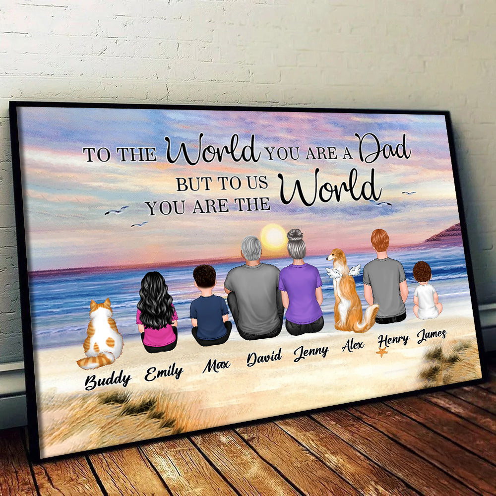 Dad And Sons Daughters Retro Vintage Beach - Personalized Poster/Canvas - Father's Day Gift, Birthday Gift For Dad, Daddy