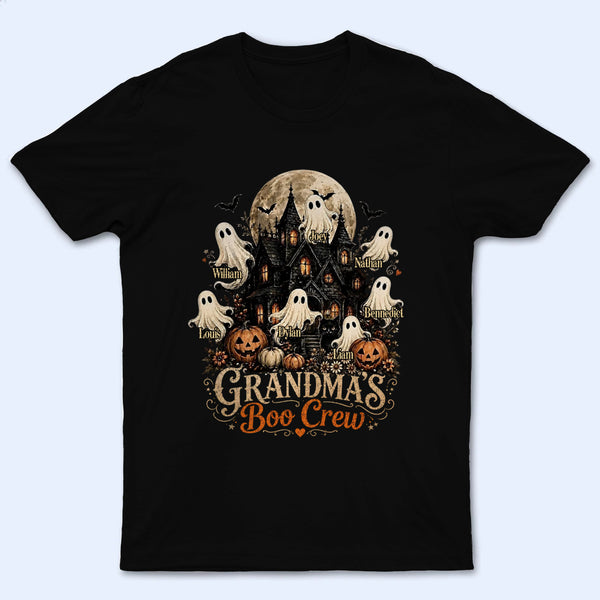Grandma's Boo Crew Halloween Haunted House - Personalized Custom T Shirt - Halloween Gift for Grandma/Nana/Mimi, Mom, Wife