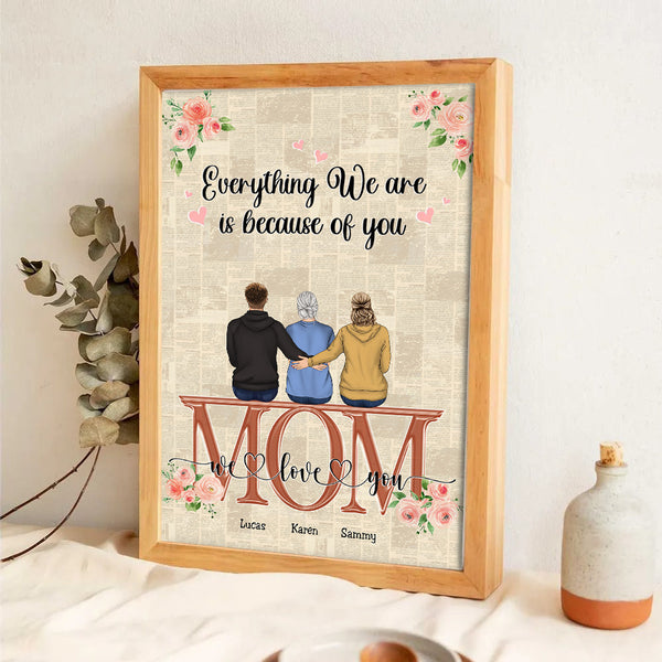 Mom's Personalized Canvas Print: "Everything We Are" Custom Character Illustration with Kids' Names - Meaningful Mother's Day or Birthday Gift