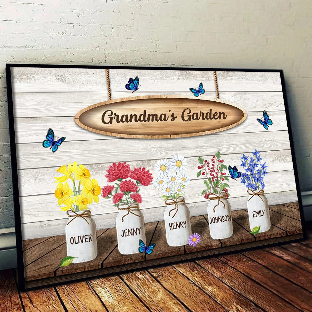Grandma‘s Garden Watercolor Birth Month Flowers - Personalized Poster/Canvas Prints - Gift for Grandma, Mom