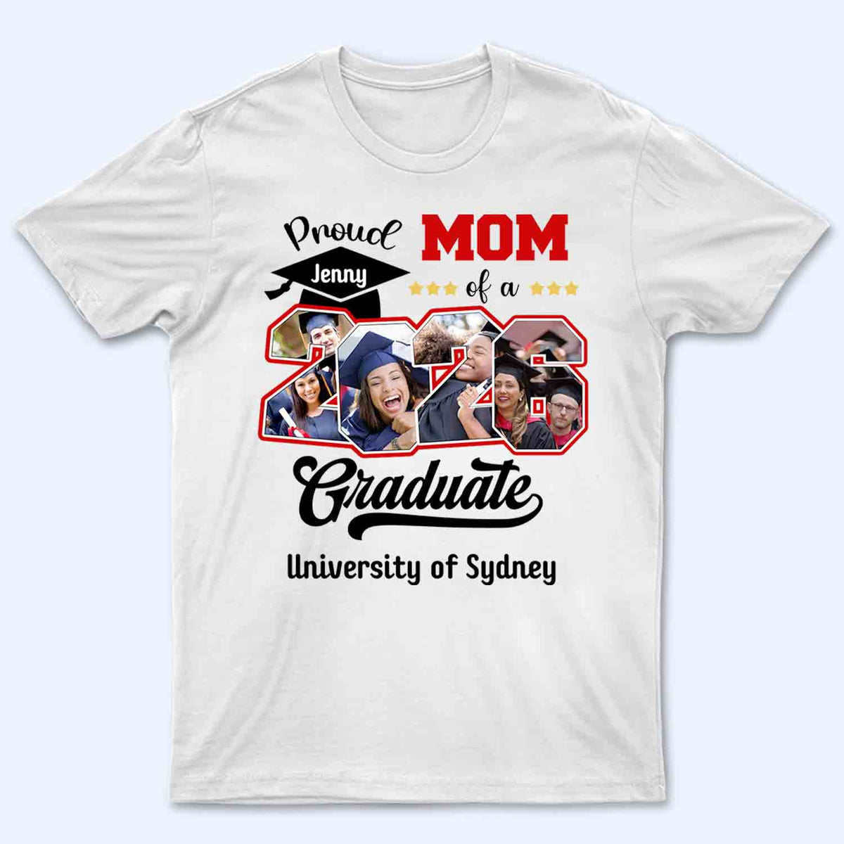 Custom Photo Proud Family Of A Class Of 2025 Graduate Senior - Personalized Custom Graduation T Shirt - Loving Gift for Grandma, Grandpa, Mom, Dad, Brother, Sister, Aunt, Uncle