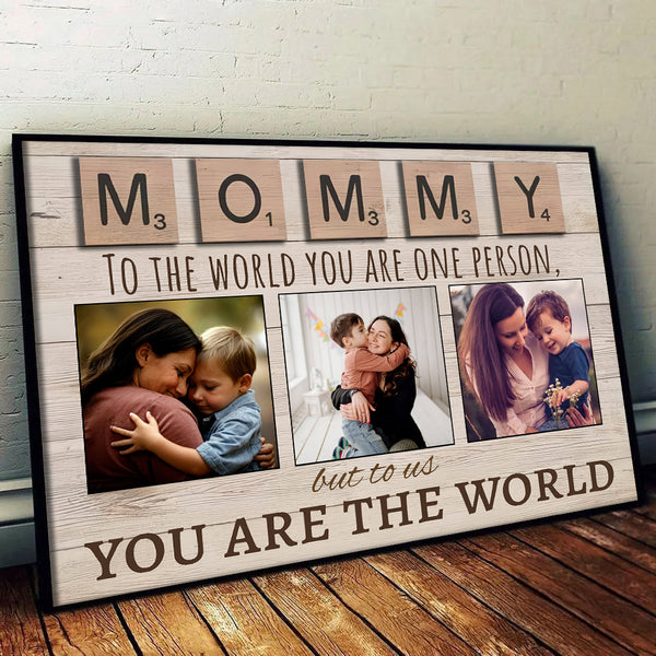 Mom's Custom Photo Canvas: "You Are The World" Scrabble Art - Personalized Mother's Day, Birthday, or Christmas Gift for Mommy & Grandma