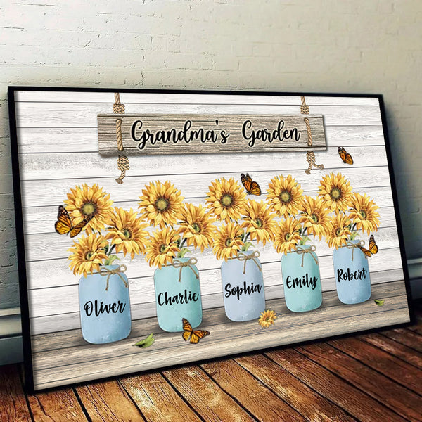 Grandma‘s Garden Sunflower Vase - Personalized Poster/Canvas Prints - Gift for Grandma, Nana, Grandparent