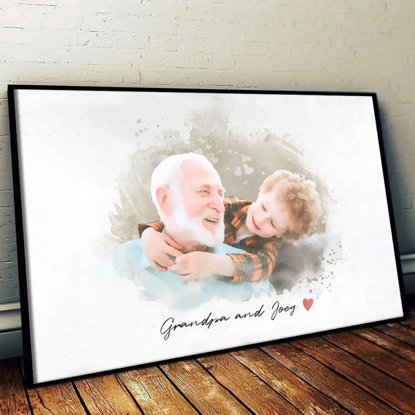 Custom Photo Grandpa and Kid Portrait - Personalized Poster/Canvas Prints - Gift For Grandpa/Grandma, Mom/Dad