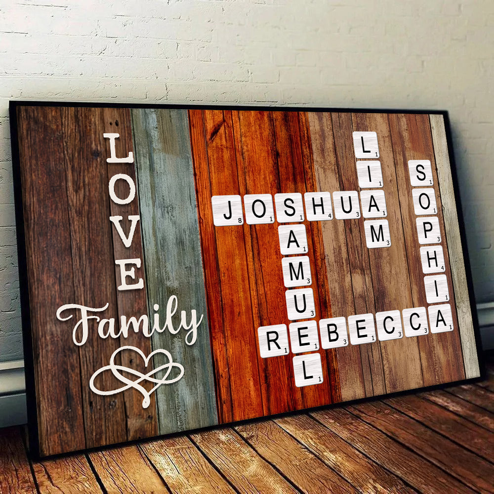 Family Crossword Art - Created In A Moment, Treasured Forever - Personalized Poster/Canvas Prints - Gift For Family Members, Mom and Dad 1