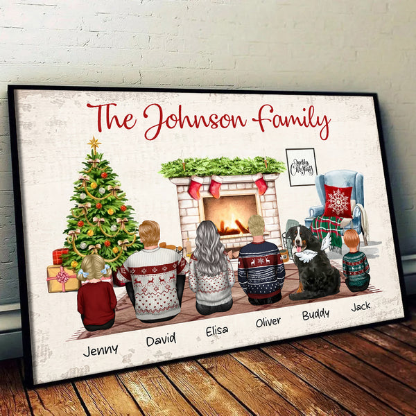 Christmas Family Back View Sitting Together - Personalized Poster/Canvas Prints - Gift For Family Members, Mom and Dad