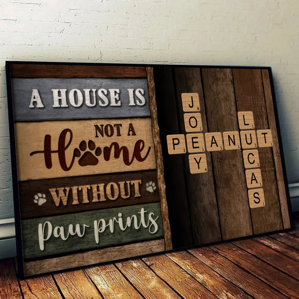 Home With Paw Prints Colored Wood Pallets Crossword Puzzle Art - Personalized Horizontal Canvas Prints - Gift For Dog Lovers, Cat Lovers, Pet Lovers