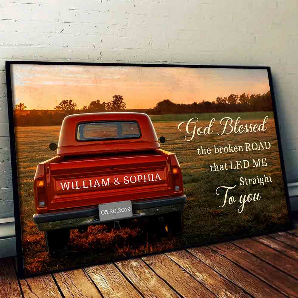 God Blessed The Broken Road Couple - Personalized Poster/Canvas Prints - Gift For Her/Him, Husband/Wife, Couples on Anniversary, Valentine's Day