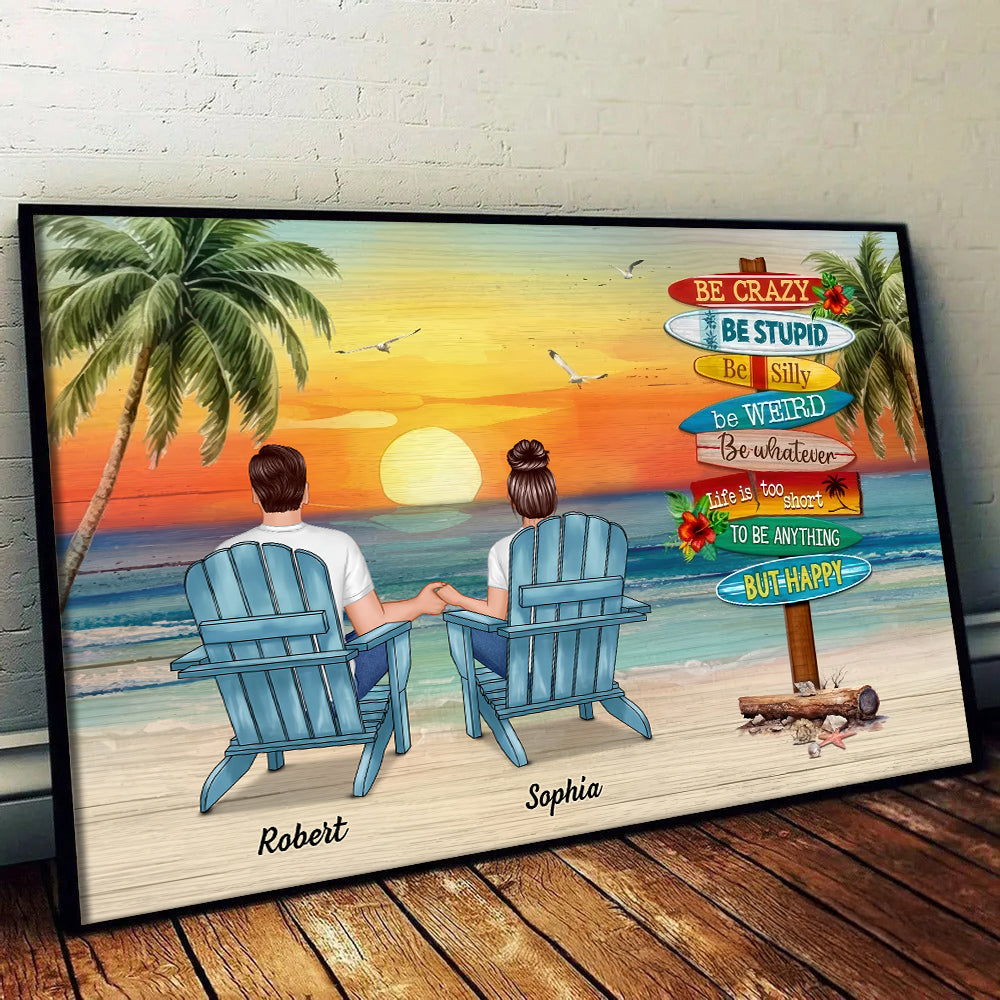 Summer Couple Sitting Be Happy - Personalized Poster/Canvas - Gift For Her/Him, Husband/Wife, Couples on Anniversary, Valentine's Day