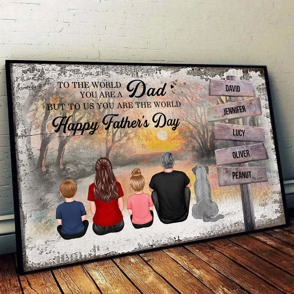 Personalized Custom Back View Family canvas print, framed in a bright living room