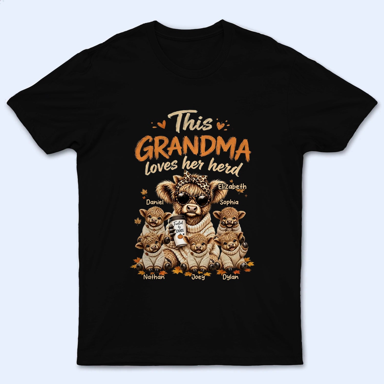 This Grandma Loves Her Herd Fall Season - Personalized Custom T Shirt - Fall/Autumn Gift for Grandma/Nana/Mimi, Mom, Wife