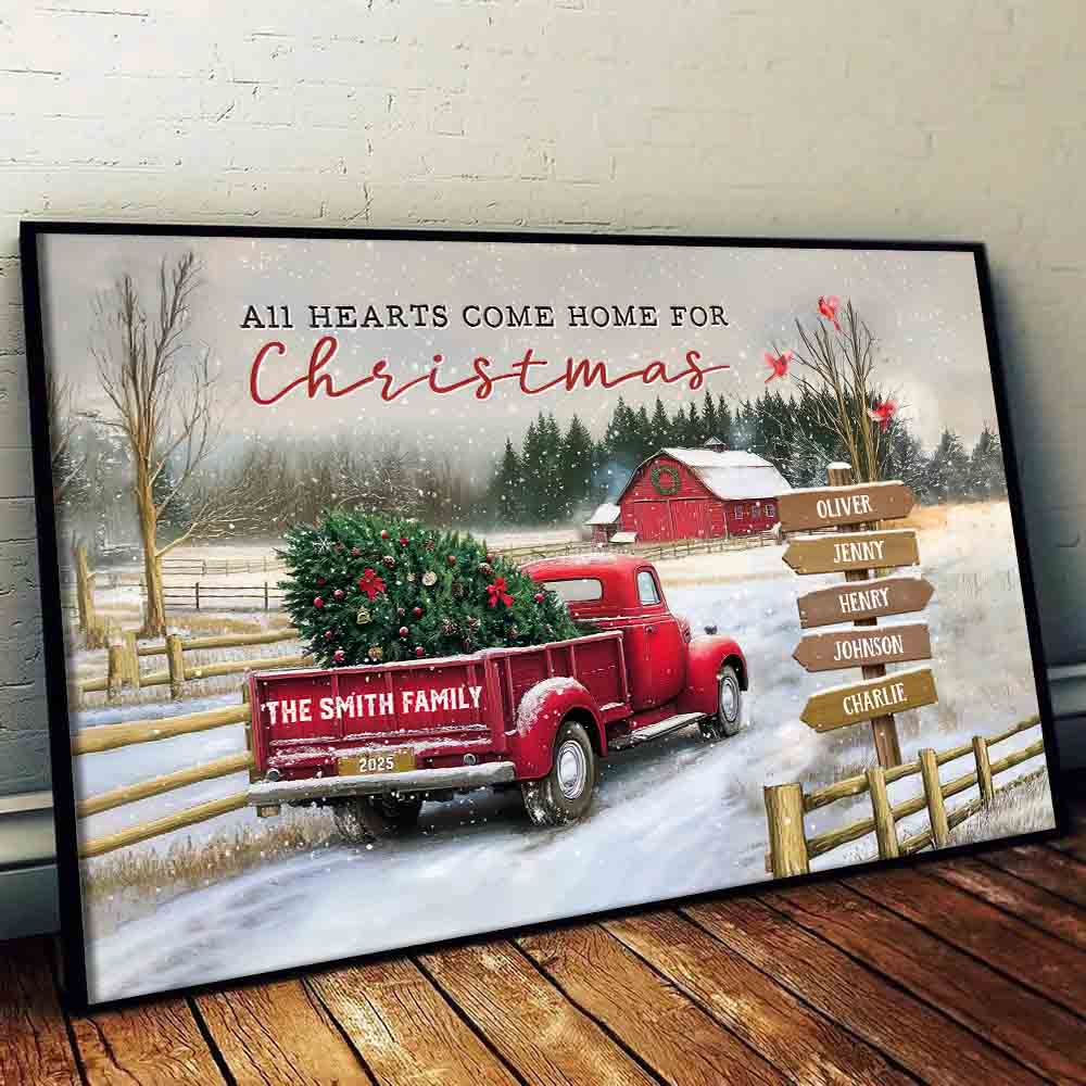 All Hearts Come Home For Christmas - Personalized Poster/Canvas - Gift For Family Members, Mom and Dad