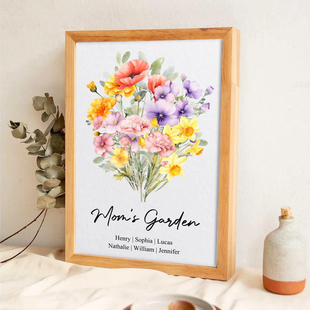 Family Birth Flower Bouquet Flowers - Personalized Poster/Canvas Prints - Mother's Day Gift For Mom, Grandma