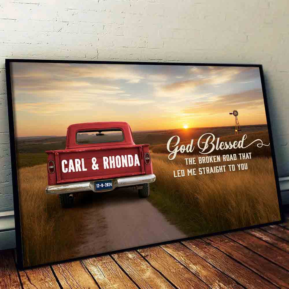God Blessed The Broken Road Couple - Personalized Poster/Canvas Print - Gift For Her/Him, Husband/Wife, Couples on Anniversary, Valentine&#39;s Day
