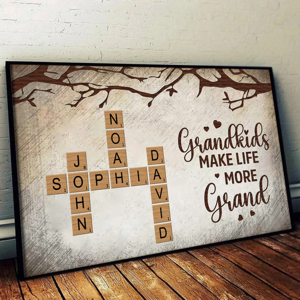 Grandkids Make Life More Grand Family Crossword - Personalized Poster/Canvas Prints - Gift for Grandma, Nana, Grandparent