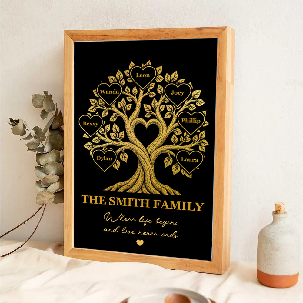 Family Tree With Names Where Life Begins And Love Never Ends - Personalized Poster/Canvas Prints - Gift For Family Members, Mom and Dad