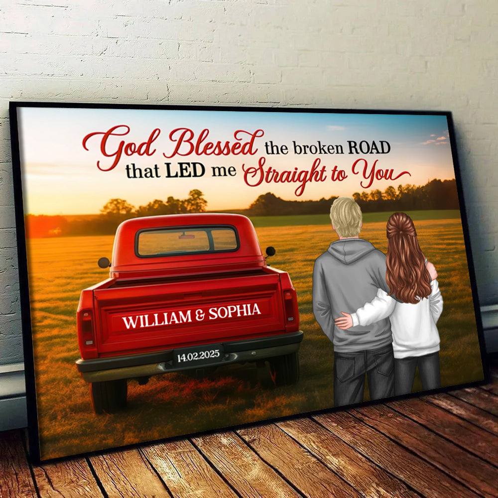 God Bless the Broken Road Couple Back View - Personalized Poster/Canvas Prints - Gift For Her/Him, Husband/Wife, Couples on Anniversary, Valentine's Day
