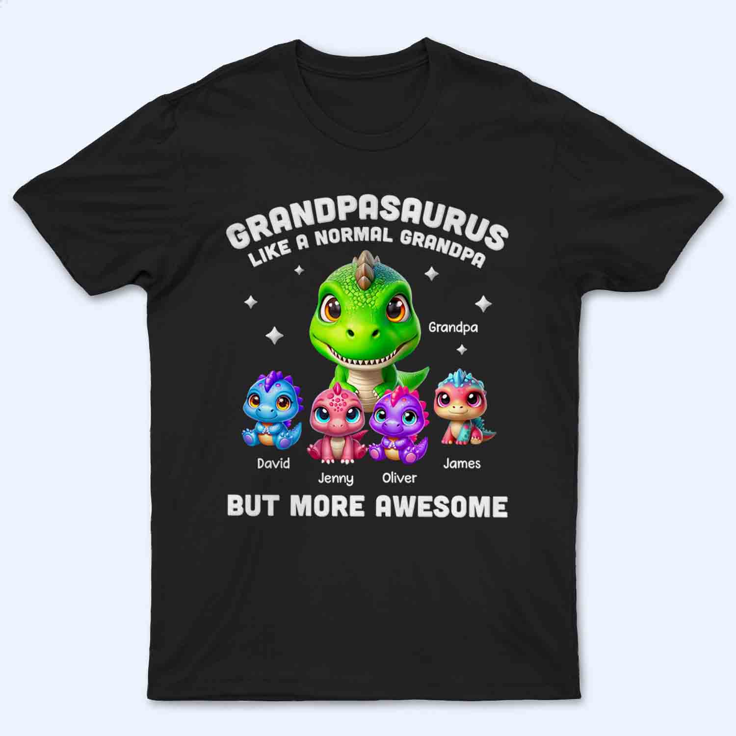Daddysaurus Grandpasaurus 3D Dinosaurs - Personalized Custom T Shirt - Father's Day Gift for Dad, Papa, Grandpa, Daddy, Dada