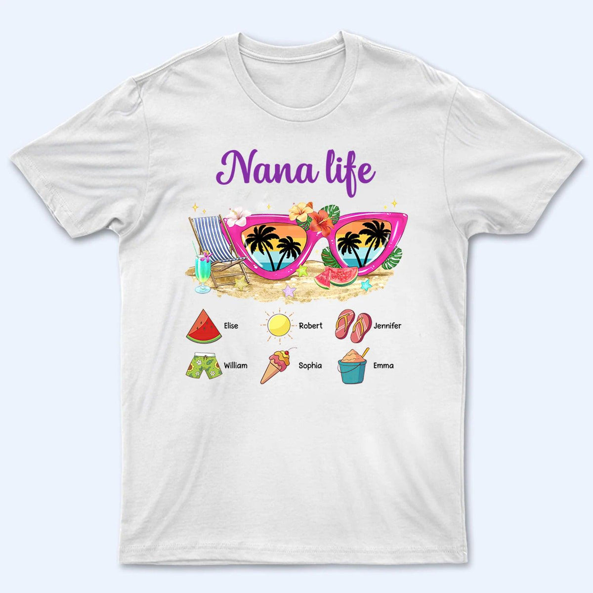 Grandma Life Sunglasses Beach Vibes Summer Vacation - Personalized Custom T Shirt - Gift for Grandma/Nana/Mimi, Mom, Wife, Grandparent - Suzitee Store
