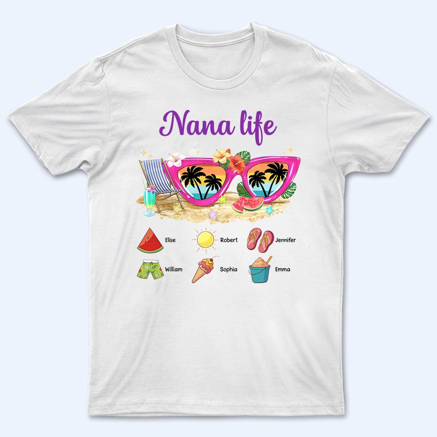 Grandma Life Sunglasses Beach Vibes Summer Vacation - Personalized Custom T Shirt - Gift for Grandma/Nana/Mimi, Mom, Wife, Grandparent
