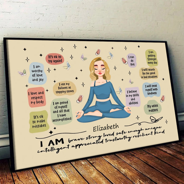 I Am Brave Strong Loved - Personalized Poster/Canvas Prints - Gift For Women, Yoga Lovers, Mental Health Gifts