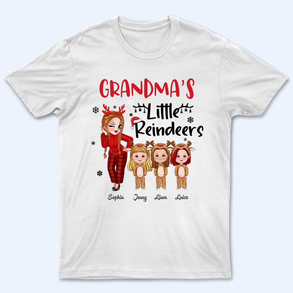 Pretty Grandma's Little Reindeer - Personalized Custom T Shirt - Christmas Gift for Grandma/Grandparent