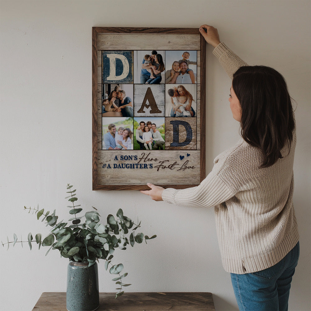 Personalized Custom Photo Collage You Are The World canvas print, framed in a bright living room