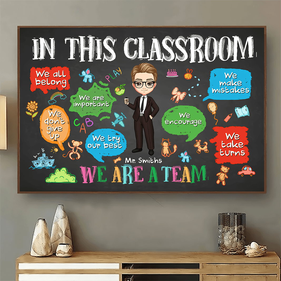 Personalized In This Classroom We Are A Team poster, kitchen and living room