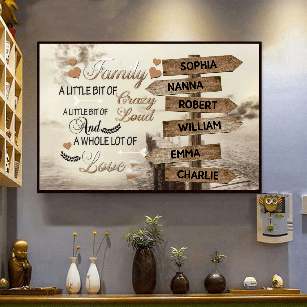 Personalized Custom Family Name Sign Canvas Prints canvas print, a woman hanging the framed print on a wall