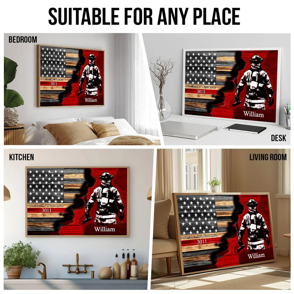 Half Thin Red Line Bunker Gear - Personalized Poster/Canvas Prints - Gift For Firefighter, Paramedic