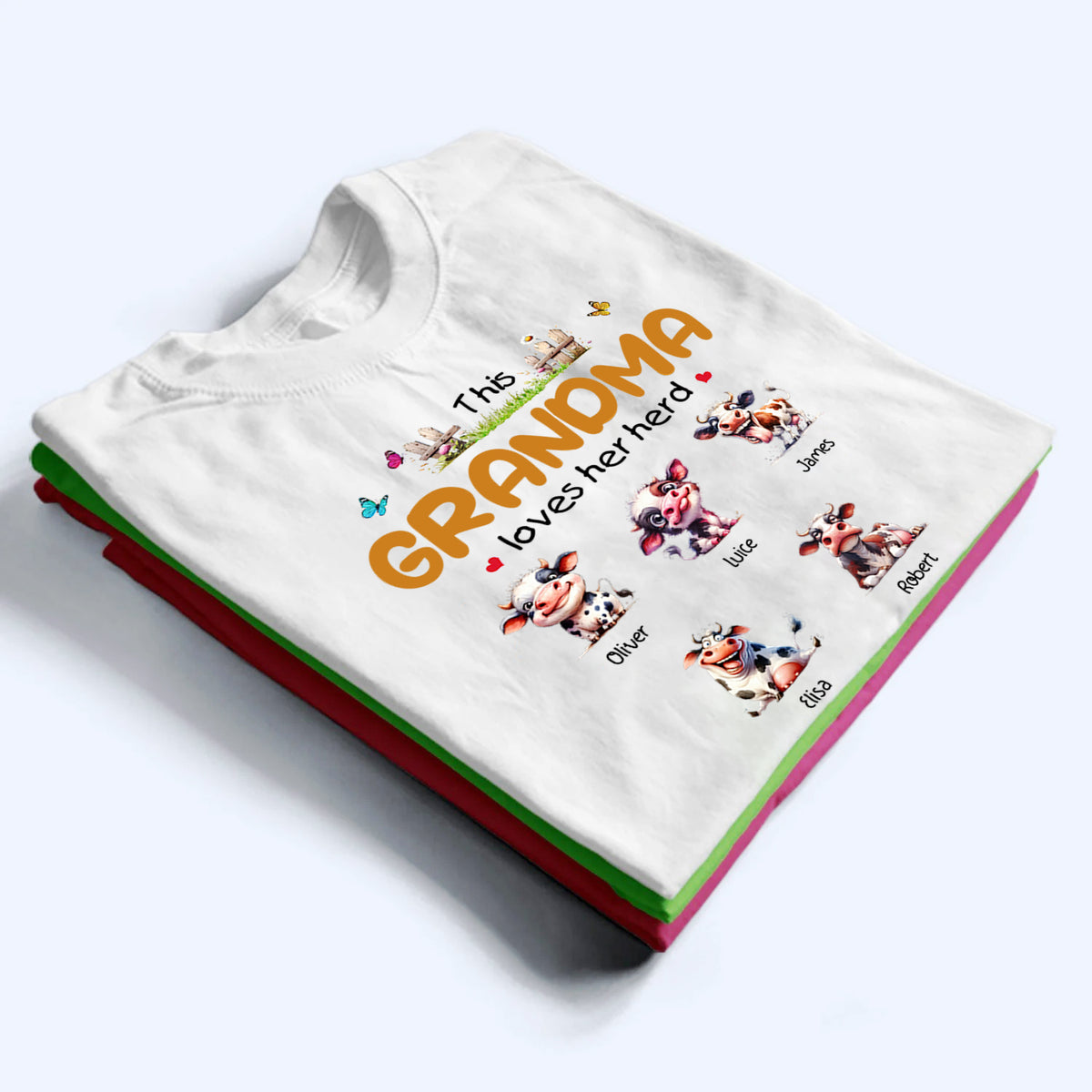 This Grandma Loves Her Herd - Personalized Custom T Shirt -  Gift for Grandma/Grandparent