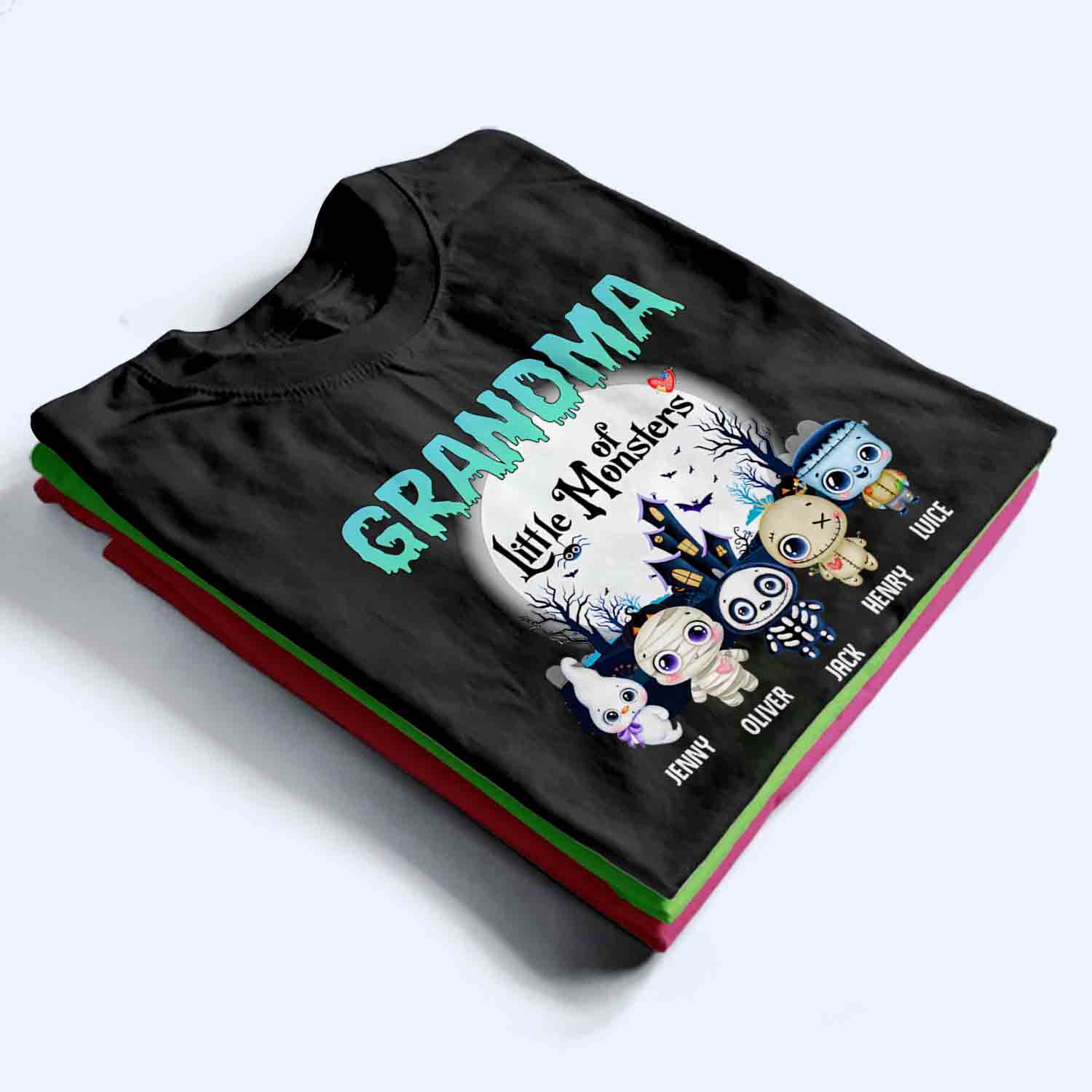 Grandma Of These Little Monsters - Personalized Custom T Shirt - Halloween Gift for Grandma/Nana/Mimi, Mom, Wife, Grandparent