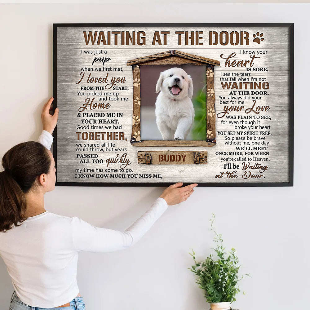 Custom Photo Waiting At The Door - Personalized Poster/Canvas Prints - Memorial Gift For Dog Lovers, Cat Lovers, Pet Lovers